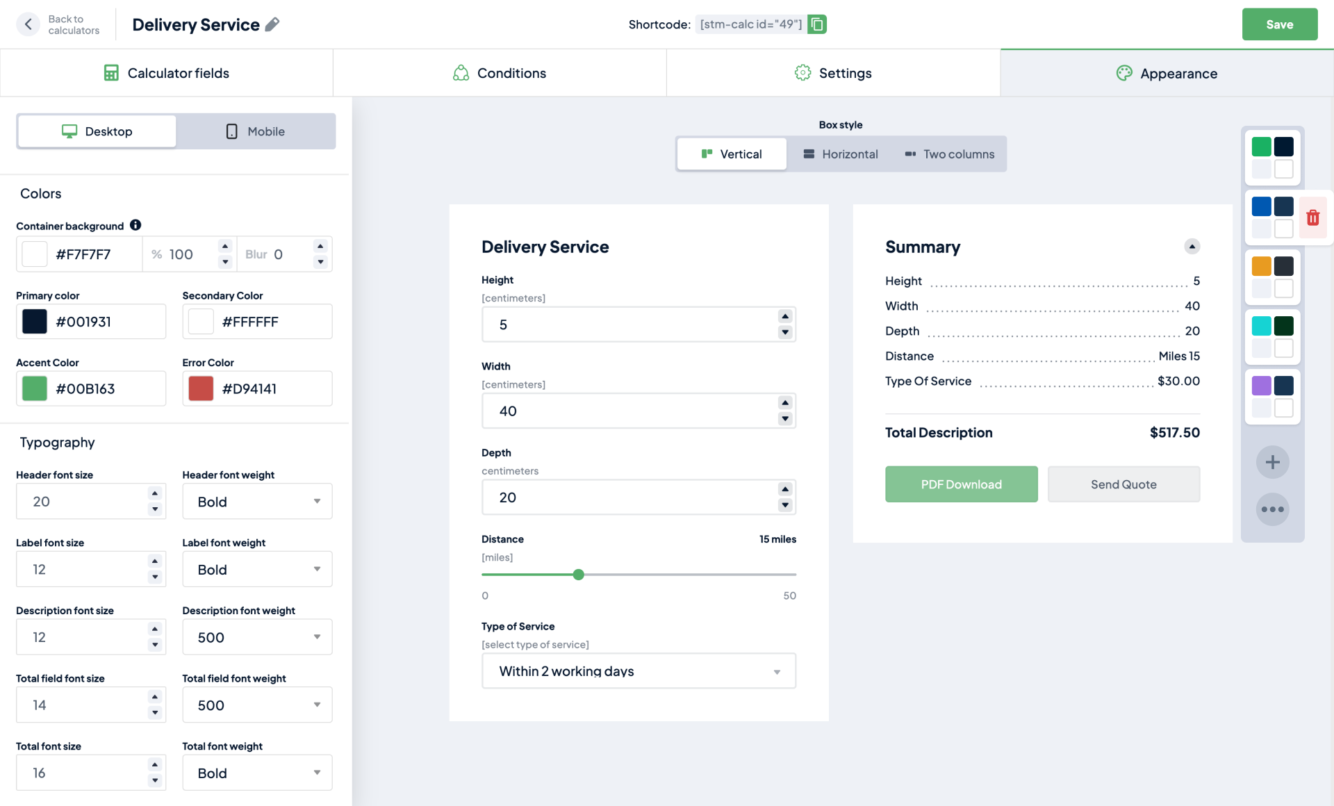 StylemixThemes Cost Calculator Appearance