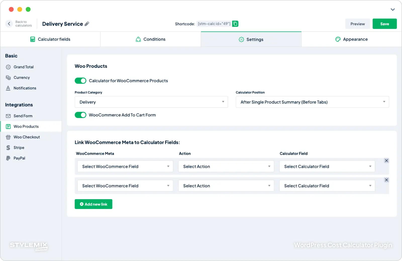 StylemixThemes Cost Calculator Woo Settings